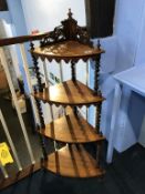 A Victorian rosewood barley twist corner four tier what not