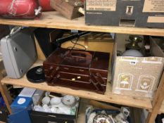 A sewing box, oil lamp etc.