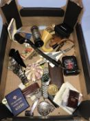 A tray of assorted, to include watches and a Zippo lighter etc.