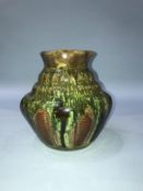 Christopher Dresser for Linthorpe, a mottled brown and green vase, impressed marks, number 159, 17cm