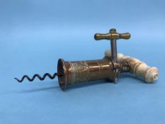 A 'Kings Screw' corkscrew, with bone handle and brush