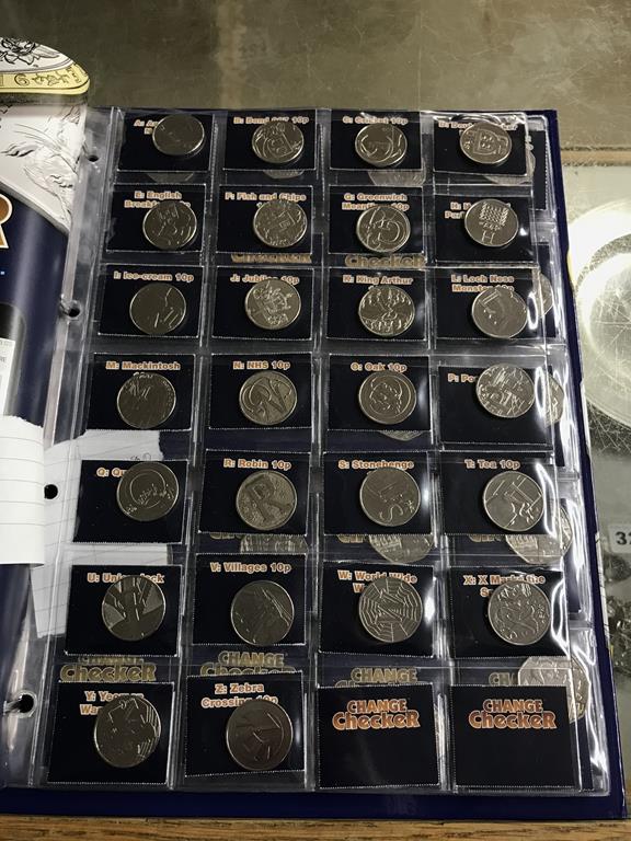 Two boxes of coins, to include eight Change Checker files of various coins, including collectors £ - Image 28 of 106