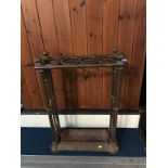 A cast iron stick stand, stamp C-B -Dale, numbers 249 and 330925, 42.5cm wide, and 59cm height