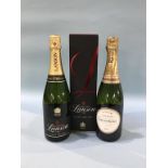 A bottle of Lanson champagne and a bottle of Laurent Perrier 'Le Black Label Brut'