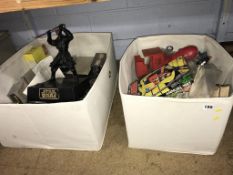 Two boxes of toys and comics
