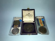Two pairs of first World War medals, PTE C. Doddreall SS 15457 and GNR J.W Hodgson 73652 and a