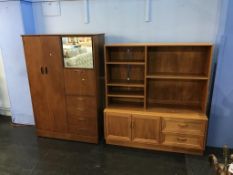 A teak combination wardrobe, and a side cabinet