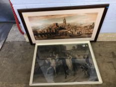 A print of the hunt and a print of Newcastle Upon Tyne