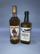 A bottle of Alberta Springs Rye whisky '40' year old and a bottle of Captain Morgan 'Spiced Gold'