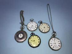 Five various silver pocket watches