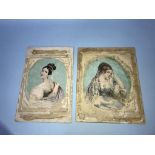 A pair of Victorian portrait watercolours of two ladies, unsigned, approximately 28 x 22cm