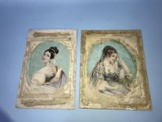 A pair of Victorian portrait watercolours of two ladies, unsigned, approximately 28 x 22cm