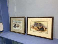 Two David Shepherd, signed, limited edition prints, 'Arctic Foxes' and 'Roosters', 26 x 38cm and