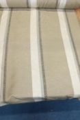 A bale of olive green and pale olive stripe fabric, 120cm wide x 34m long