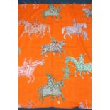 Two pieces of fabric, "Ambora" for Edinburgh Weavers, orange, 123cm x 118cm, 123cm x 134cm long (2)