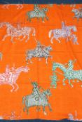 Two pieces of fabric, "Ambora" for Edinburgh Weavers, orange, 123cm x 118cm, 123cm x 134cm long (2)