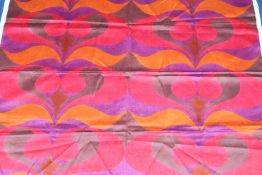 A piece of fabric, Edinburgh Weavers, brightly coloured geometric design, 99cm wide x 127cm long