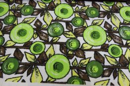 A Francis Price screen print "Solaire", with lime green, brown and yellow flowers, 123cm wide x 3m