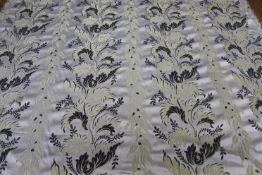 Two pieces of 1970s brocade, cream with all-over leaf pattern in gold and black. 124cm wide x 180cm,