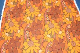 A piece of fabric, "Desdemona" by Moygashel, 1970s, with sunflowers in orange and green, 141cm