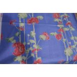 A piece of fabric, "Geranium" for Harlequin, printed in the UK, bright blue design, 138cm wide x