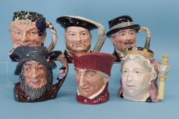 Six large various Royal Doulton character jugs (6), no boxes