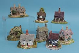 Eight Lilliput Lane cottages 'Flower Seller', 'Bow Cottage', 'The Chocolate House', 'Lace Lane', '
