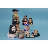 Three Royal Doulton Toby jugs, 'The International Collection', two Doulton Dickens figures, three