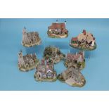 Eight Lilliput Lane cottages, two 'St Lawrence Church', 'Periwinkle Cottage', 'Sulgrave Manor', '
