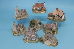 Eight Lilliput Lane cottages, two 'St Lawrence Church', 'Periwinkle Cottage', 'Sulgrave Manor', '