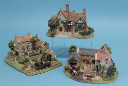 Three Lilliput Lane cottages 'Anne of Cleves', 'Pockerley Manor Beamish' and 'Home Farm Beamish' (