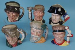 Six Royal Doulton character jugs (6), no boxes