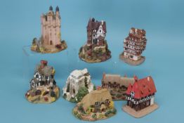 Eight Lilliput Lane cottages, 'Honeysuckle Cottage 1992', 'Craigievar Castle', 'Wenlock Rise', 'Haus