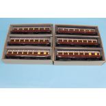 Two boxed sets of three Darstaed GWR railway coaches (Clerestory) with lights (6)