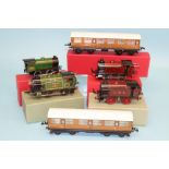 Two boxed Hornby '0' gauge coaches, a boxed LMS EM320 tank locomotive, number 2270, an electric