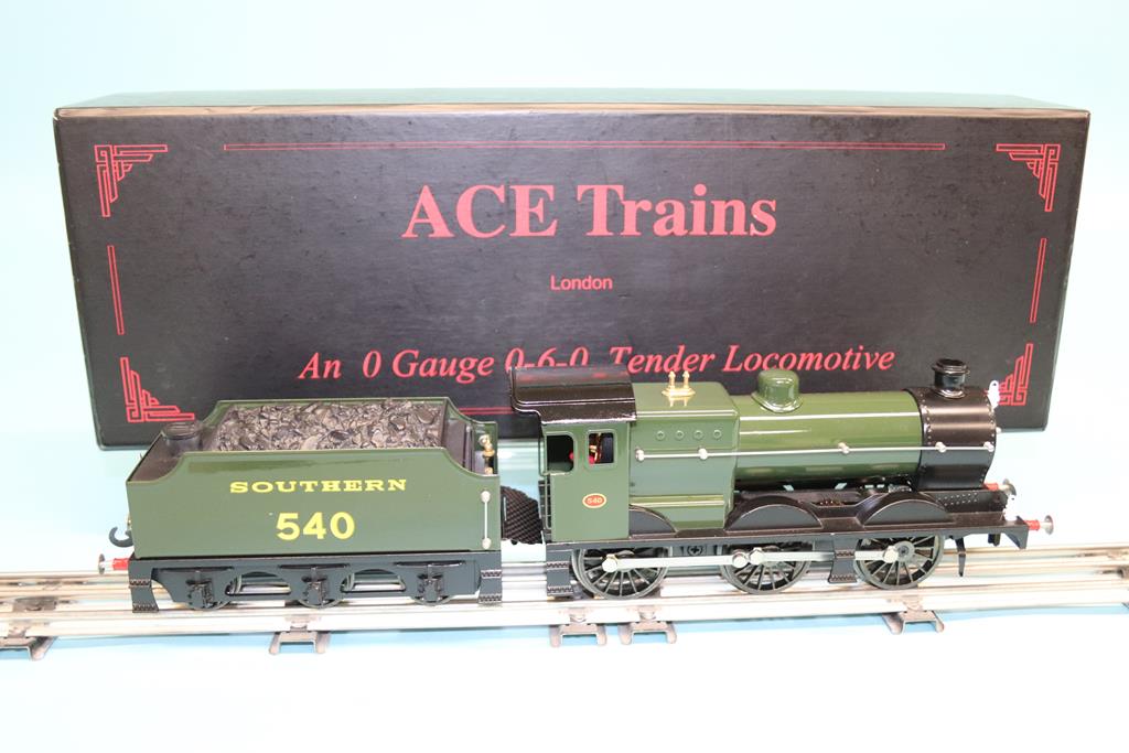 A boxed Ace Trains '0' gauge Southern 0-6-0 Q Class SR, number 540, green, locomotive and tender