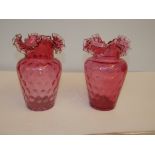 Pair of Cranberry glass fluted vases