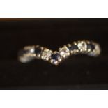 9ct Gold wishbone ring set with sapphires & clear