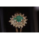 9ct Gold ring set with emerald & diamonds