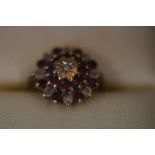 9ct Gold rubies & diamonds cluster ring