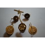 9ct Gold cravat stud together with a pair of 1853