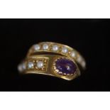 9ct Gold ring set with purple stone & pearls