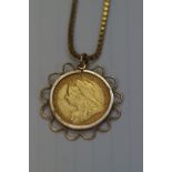 1894 half sovereign mounted with a 9ct gold chain