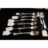 Collection of 8 silver teaspoons mainly Georgian &