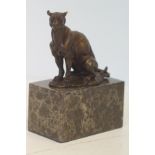 Bronze panther on marble base signed