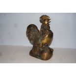 Very heavy bronze oriental cockerel signed to base