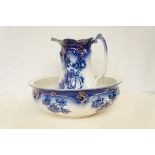 Large blue & white jug & basin