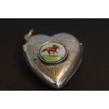 Silver heart vesta case horse & jockey enamel
