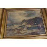 Framed oil on canvas seascape signed E. M . Walls