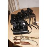 3x Pairs of cased field glasses together with 3 In